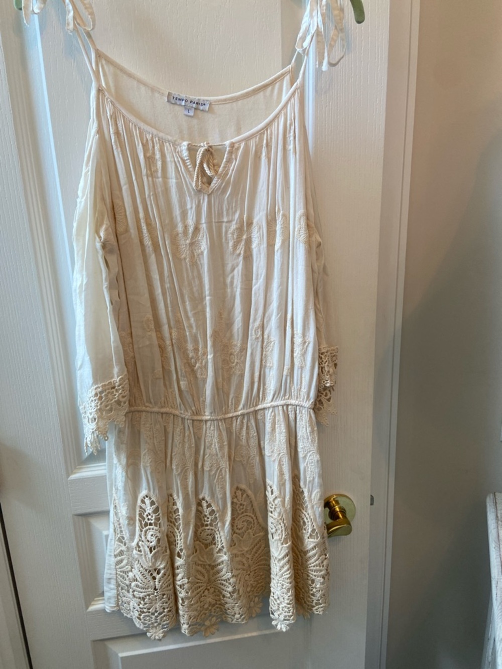 Tempo Paris Cream Crochet-Trim Boho Midi Dress
